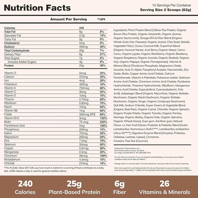 Ka’Chava All-In-One Nutrition Shake Blend, Chocolate, 15 Servings, 85+ Superfoods & Nutrients, Meal Replacement, Greens Plant-Based Superfood Powder Protein Drink, Digestive Enzymes & Probiotics, Vegan Dairy Gluten Free