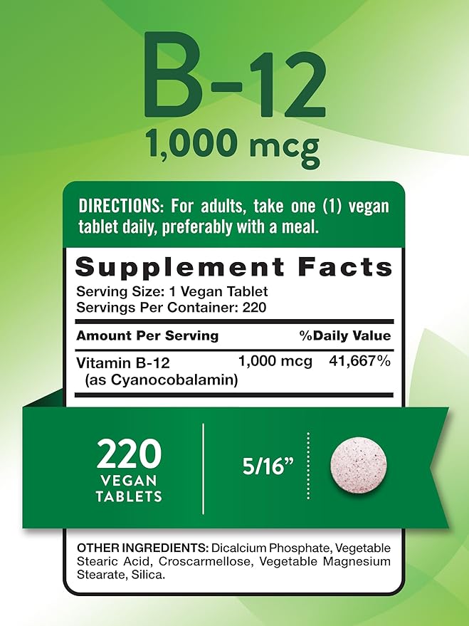 Nature's Truth Vitamin B12 Tablets | 1000 mcg | 220 Count | Vegan, Non-GMO & Gluten Free Supplement