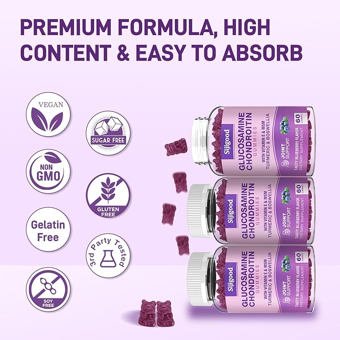 Glucosamine Chondroitin Gummies, Extra Strength Glucosamine Chondroitin MSM with Elderberry & Turmeric, Joint Health, Flexibility, Antioxidant, Immune for Adults - 60 Blueberry Flavored Gummies