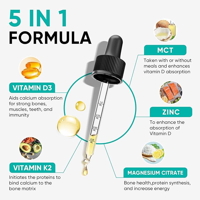 Venture Pal High-Potency Vitamin D3 10,000 IU & 200 mcg K2 (MK-7) Liquid Drops with Magnesium, Zinc & MCT Oil | Immune System Health, Bone Support, Mood Improvement | 2 Fl Oz Pineapple Supplement