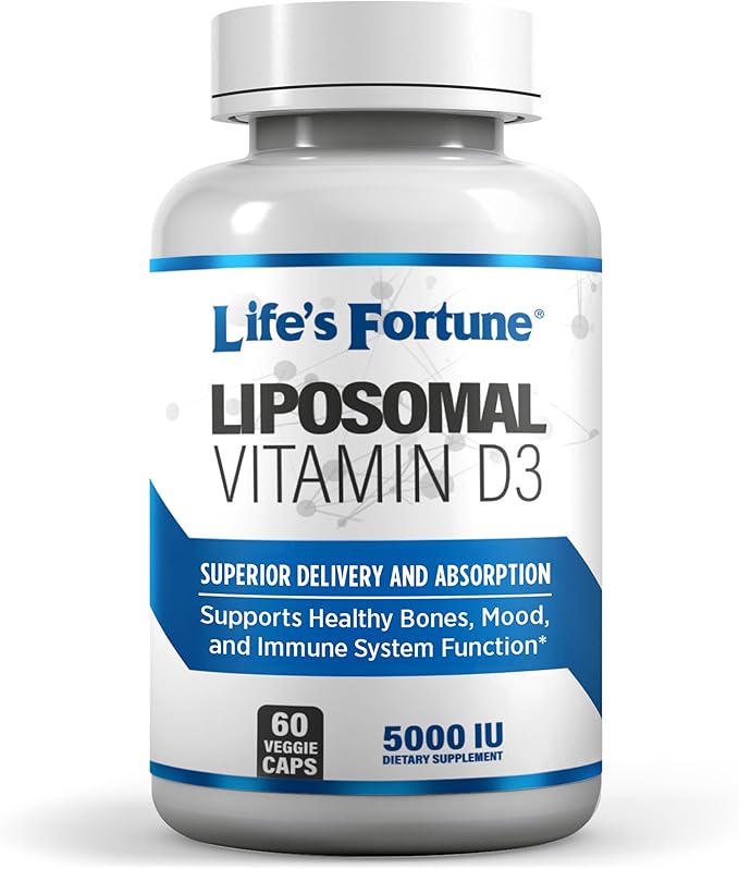 Life's Fortune Liposomal Vitamin D3 5000 IU Supplement Non-GMO, High Absorption, Supports Healthy Bones Mood and Immune System Function, 60 Veggie Caps
