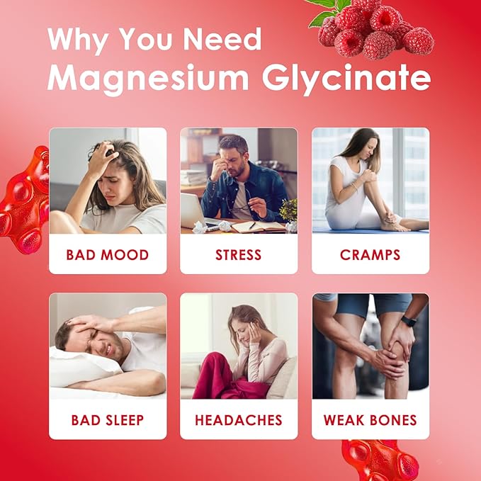 Magnesium Glycinate Gummies 500mg | Relaxation Calm Magnesium Gummies | Sugar-Free | Non-GMO | Gluten-Free | Vegan-Friendly for Adults & Kids (60 Raspberry Gummies)