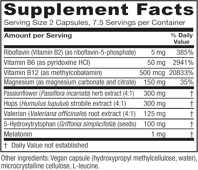 Vitanica SleepBlend - Sleep & Relaxation Support for Women - Herbal Supplements with Melatonin, Valerian Root, Vitamin B2 & B12 & Magnesium - Lady - 15 Vegan Caps