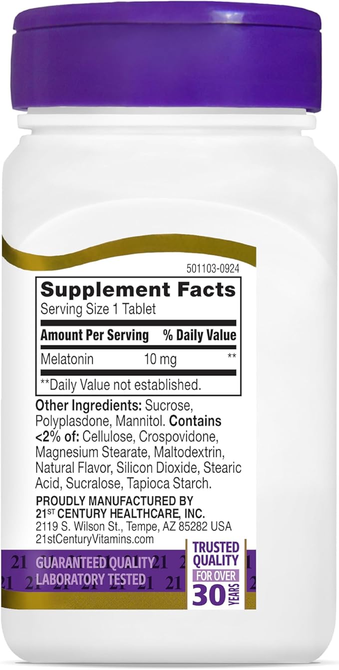 21st Century, Melatonin Quick Dissolve Tablets 10 mg, White, Cherry, 120 Count