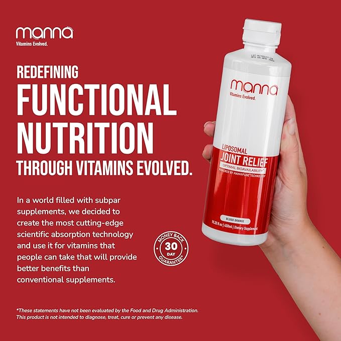 Manna Liposomal Joint Relief Supplement for Women & Men with Curcumin, Glucosamine, Chondroitin, MSM, Quercetin, Turmeric, for Joint Health, Swelling & Aches, Increase Range of Motion & Mobility