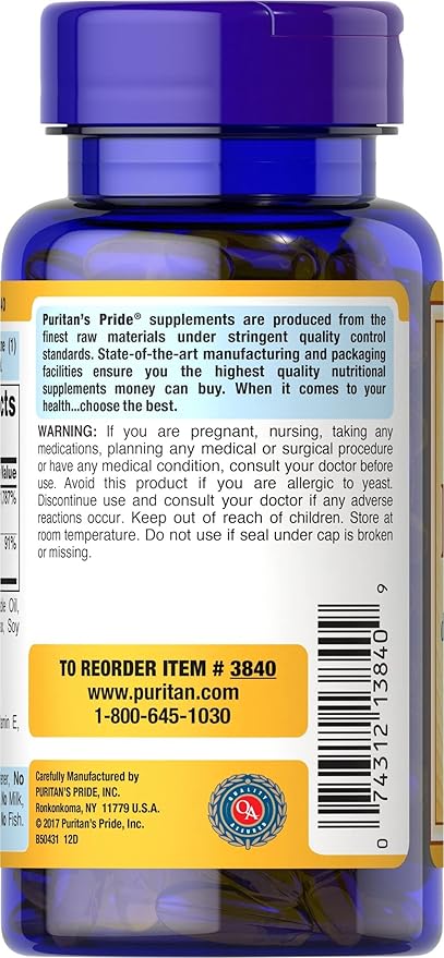 Puritan's Pride Vitamin E-with Selenium 400 IU Natural 100 RR Softgels