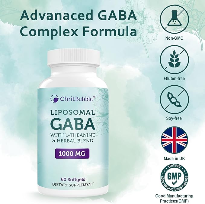 Liposomal GABA Supplements 1000mg with L-Theanine 200mg,High Absorption,Ashwagandha,Chamomile,Tart Cherry Herbal Supplement for Adults,120 Softgels,Non-GMO,Gluten Free