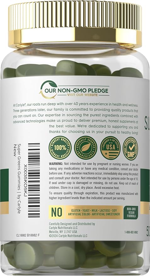 Carlyle Supergreens Gummies | 50 Count | Apple Flavor | Vegan, Non-GMO and Gluten Free Supplement