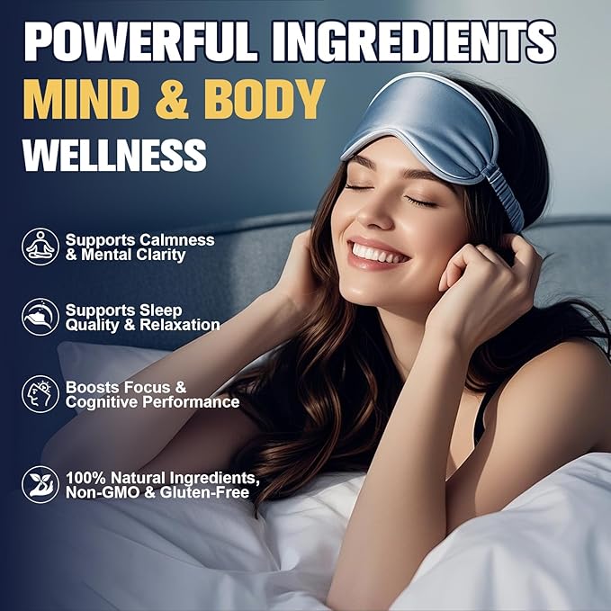 Liposomal L-Theanine Supplement 750mg with GABA,Ashwagandha,Magnesium Glycinate,Rhodiola Rosea,Phosphatidylserine Complex Supplements for Men and Women Mood |Focus | Sleep Support 120 Capsules