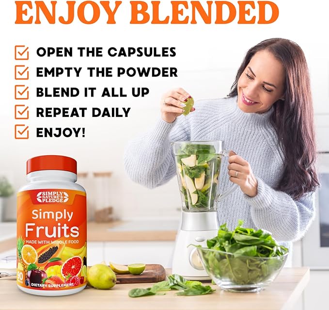 Simply Nature's Pledge - 90 Fruit Capsules - Made with Whole Food Superfoods, Packed with 25 Different Fruits - 100% Soy Free