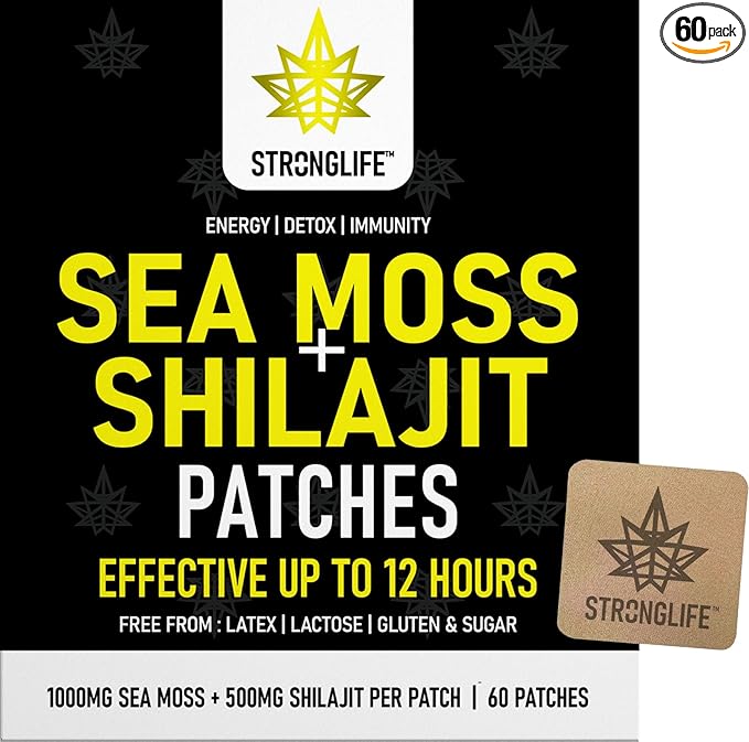 Stronglife Shilajit 500mg & Sea Moss 1000mg Transdermal Patches – 60 Patches High Absorption, Like Capsules and Resin, Easy to Use, Long-Lasting,