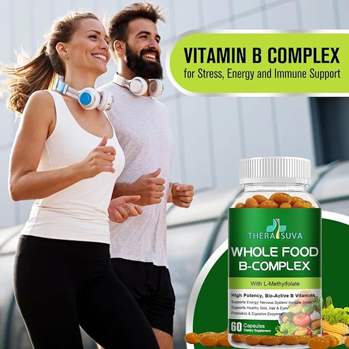 Vitamin B-Complex - Natural Whole Food Supplement, 100% Vegan Sourced + Metabolism, Immune & Digestive Support! 120 Capsules 60 Day Supply
