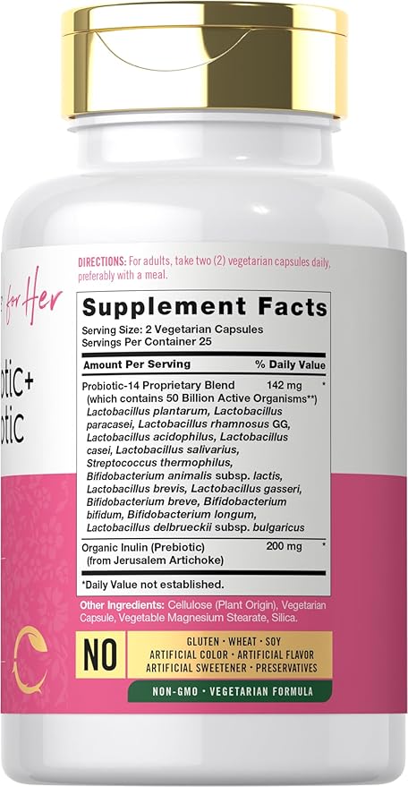Carlyle Prebiotic and Probiotic for Women | 50 Billion Active Organisms Per Serving | 50 Capsules | Vegetarian Supplement for Women
