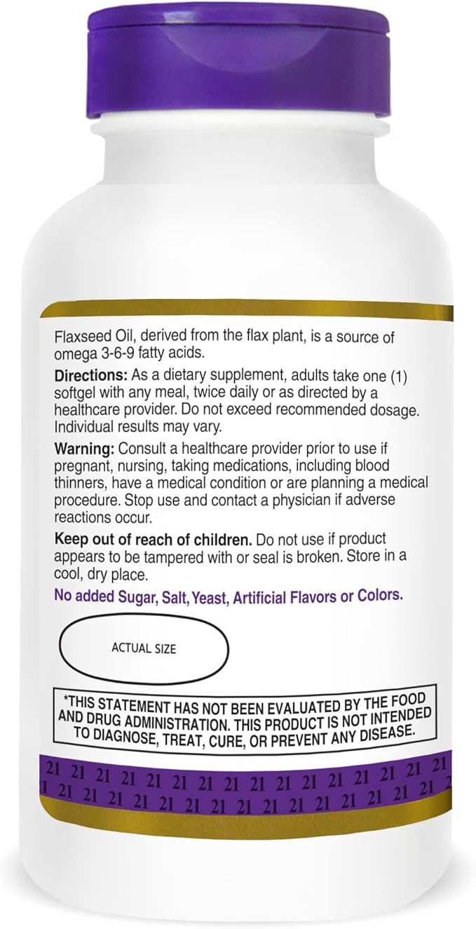 21st Century Flaxseed Oil 1000 Mg Softgels, 120-Count (22871) (Pack of 2)