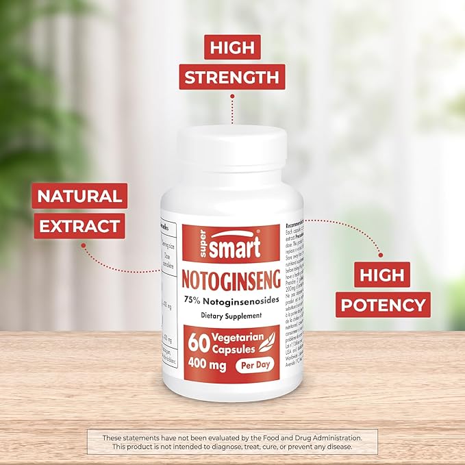 Supersmart - Notoginseng 400mg per Day (High Strength) - Panax Notoginseng Extract - 75% Notoginsenosides | Non-GMO & Gluten Free - 60 Vegetarian Capsules