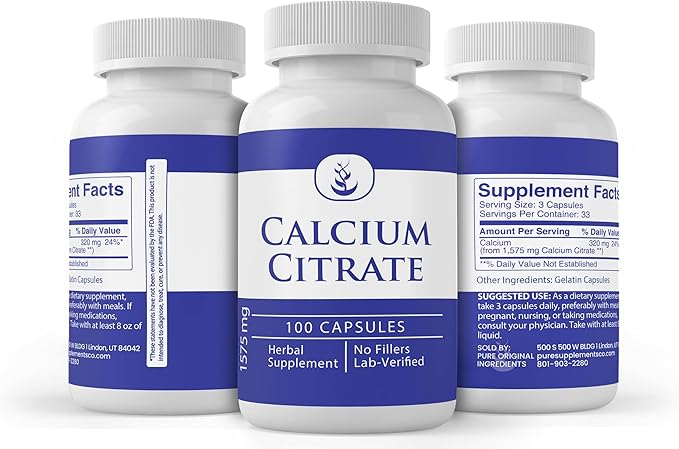 Pure Original Ingredients Calcium Citrate (100 Capsules), Always Pure, No Additives Or Fillers, Lab Verified