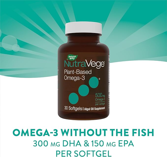 Nature's Way NutraVege Plant Based Omega-3, Heart Health and Eye and Brain Function*, 30 Vegan Softgels