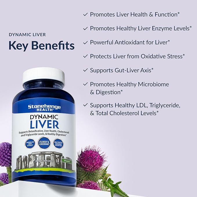Stonehenge Health Dynamic Liver Supplement, Supports Detoxification, Liver Health, Cholesterol and Triglyceride Levels, & Healthy Digestion*, 60 Capsules