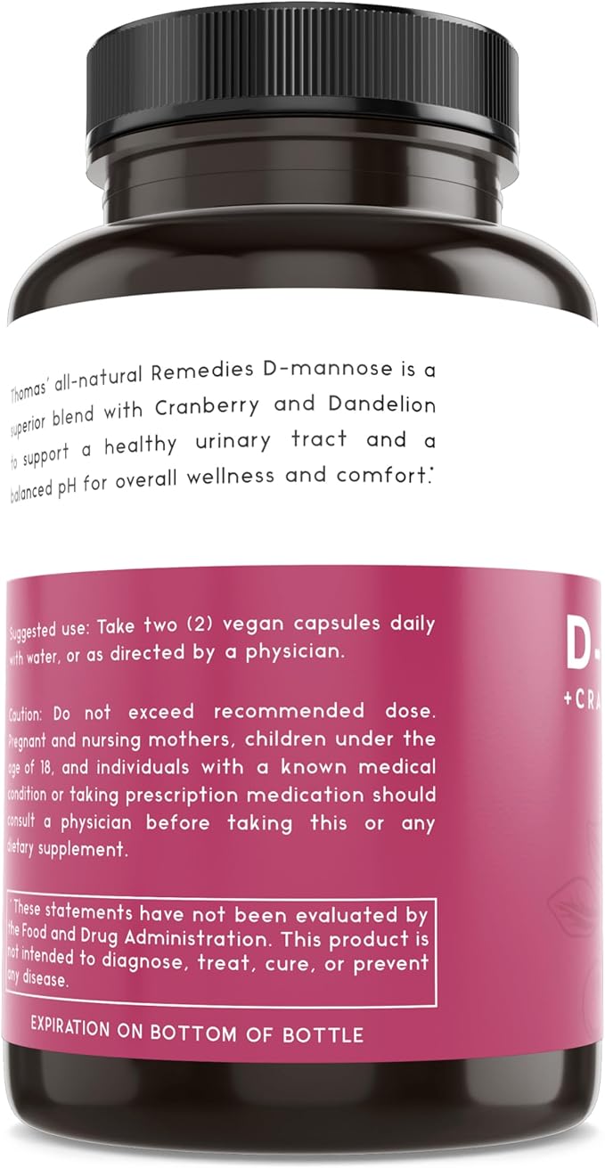 Thomas' all-natural Remedies D-mannose 1200mg - with Cranberry and Dandelion - Natural Urinary Tract and UTI Health Support - Best dmannose Capsules - NO fillers, All-Natural, Vegan - 120 Capsules