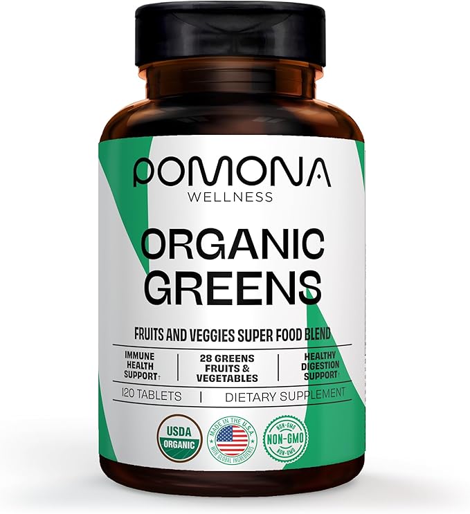 Pomona Wellness Super Greens Supplement, Full Of Superfood Vitamins & Minerals, Fruits & Vegetable, Greens Powder for Bloating and Digestion, Gut Health, USDA Organic, Non-GMO, 120 Tablets