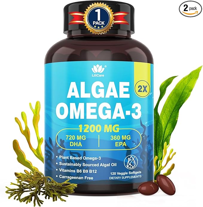 Fish Oil Alternative 1200mg - Vegan Omega-3 Supplement for Adults, Algae Oil Science Backed 2:1 Ratio DHA 720mg EPA 360mg, Plant Based Omega-3 Softgels for Brain Eye Immunity, Vegan 240Cts