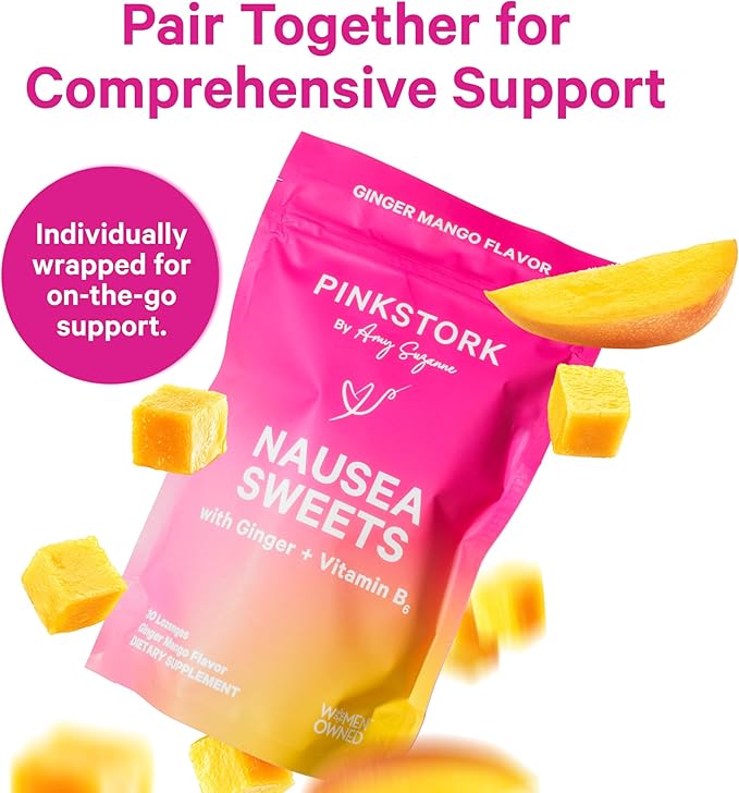 Pink Stork Vitamin B6, Ginger, Electrolyte Capsule - Natural Digestive Support with Peppermint, Potassium, Magnesium - Gentle on The Stomach - Pregnancy, + Motion Sickness Must Haves - 60ct