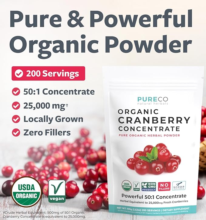 USDA Cranberry Powder Organic Certified - Organic Cranberry Juice Concentrate Support Urinary Tract Health for Women & Men - Pure Cranberry Concentrate Vegan Non-GMO & Filler Free (200 Servings)