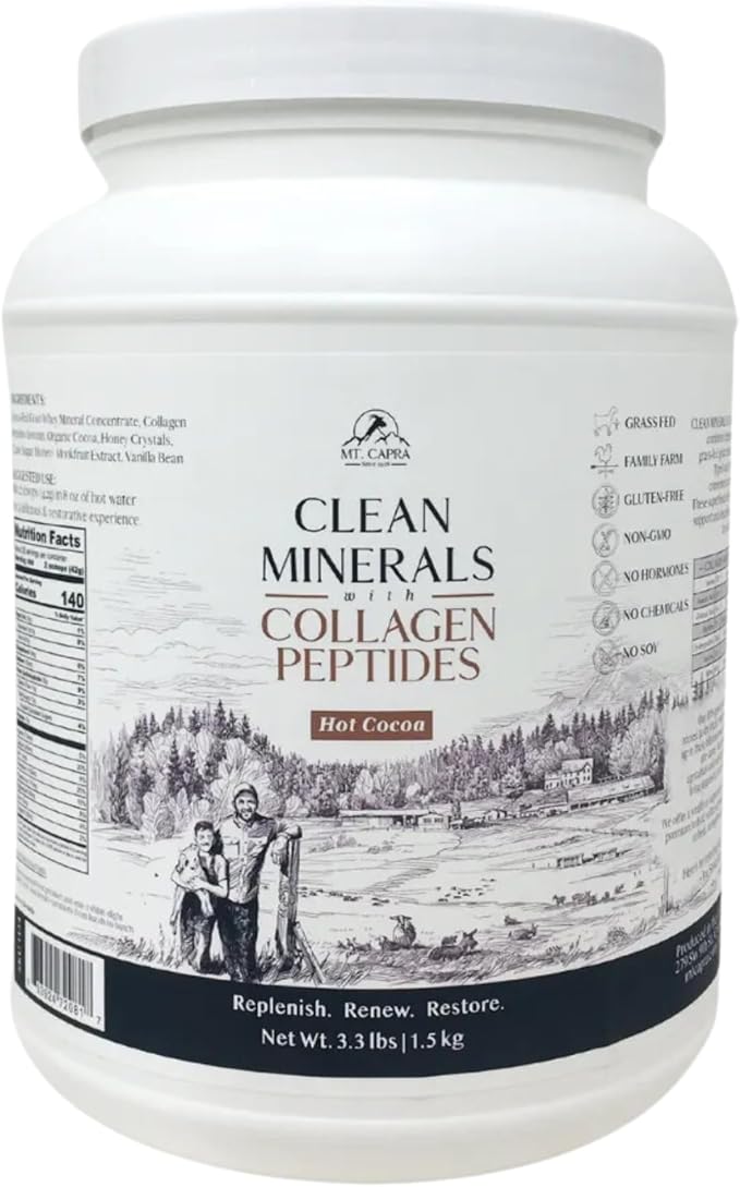 Clean Minerals with Collagen Peptides | Healthy Hot Cocoa with Minerals from Goat Milk Whey and Grass-Fed Type I and III Collagen Peptides for 10 g Protein | 35 Servings - 3.3 Pounds