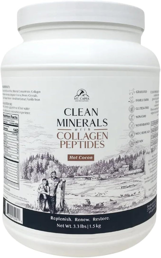Clean Minerals with Collagen Peptides | Healthy Hot Cocoa with Minerals from Goat Milk Whey and Grass-Fed Type I and III Collagen Peptides for 10 g Protein | 35 Servings - 3.3 Pounds