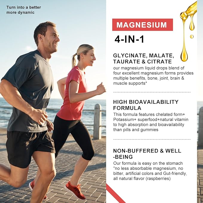 Magnesium Glycinate Liquid Drop - Triple Absorption Supplement to Support Nerves, Night, Heart, Muscles * -Sugar-Free with Potassium, L-Theanine, Sea Moss Vitamin B,C,D3, K2-3Pack
