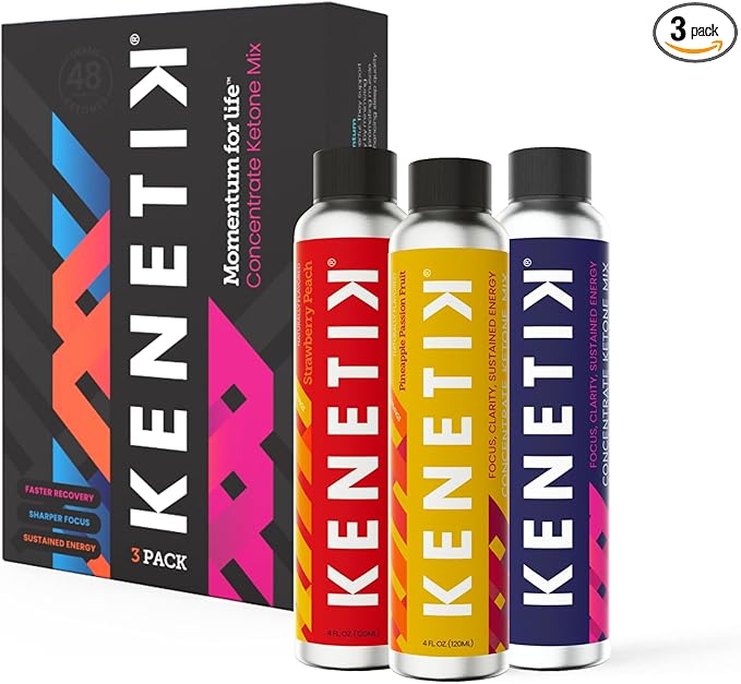 KENETIK Ketone Drink Mix, Exogenous Ketones Blend, Keto, Caffeine & Sugar Free, Vegan Supplement For Clean Energy & Mental Focus, Coffee Alternative with D-BHB - Variety, 3PK (12 Servings)