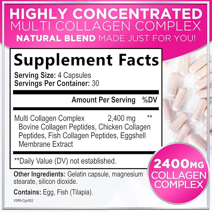 Best Collagen Peptides for Women - Multi-Collagen Hydrolyzed Complex 5 Types, Grass Fed Peptides for Hair, Skin, Nail, Bone & Joint Health Support, Collagen Powder Caps for Women & Men - 60 Capsules