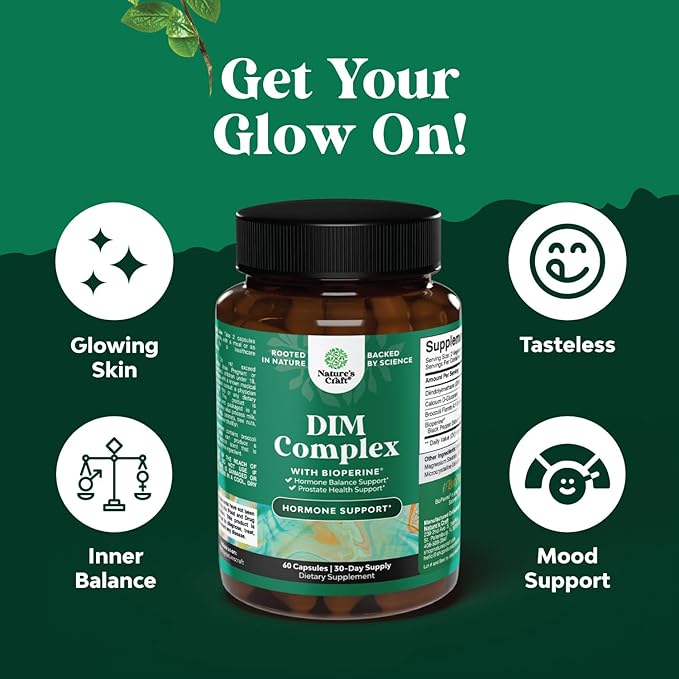 Natures Craft Bundle of Multi Collagen Protein Powder for Women and Men - Hair Skin and Nails Vitamins and DIM Complex Men and Womens Hormone Balance Supplement