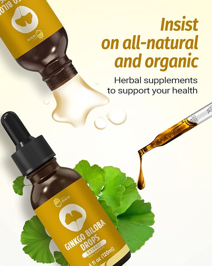 Organic Ginkgo Biloba Extract Liquid Supplements, Brain & Focus Support, 98% Absorption, Vegan, Non-GMO, Alcohol & Gluten Free - 4 Fl Oz