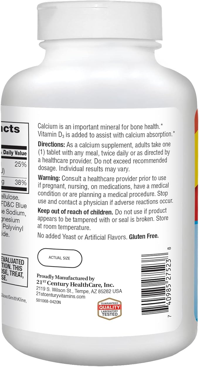 21st Century Calcium 500 mg Plus D3 Tablets, 400 Count