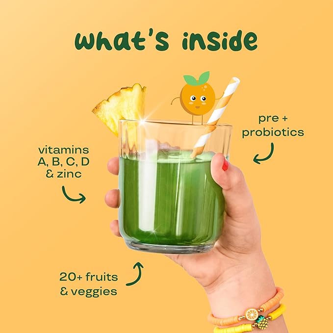 Bloom Nutrition Superfood Greens Powder for Kids, Digestive Enzymes, Probiotics, Prebiotics, Gut Health, Chlorella, Green Juice Mix w/Beet Root Powder (25 Servings (Pack of 1), Tropical Punch)