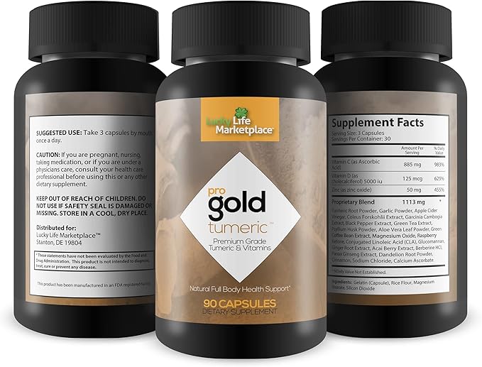Pro Gold Turmeric - Premium Grade Turmeric & Vitamins - Phytonutrient & Antioxidant Rich Formula - Promote Mobility & Joint Health - Support Healthy Immune System - Promote Circulation & Bone Health