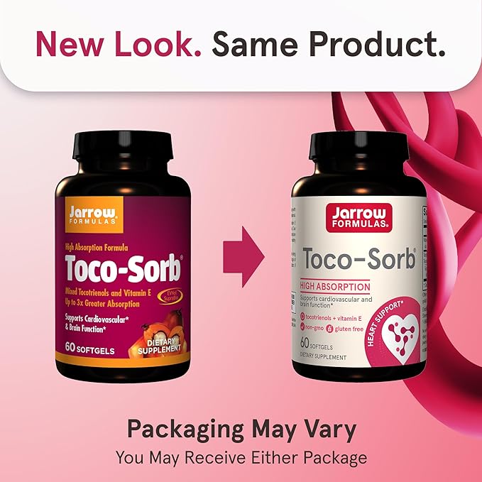 Jarrow Formulas® Toco-Sorb Cardiovascular Health and Brain Function Support, High Absorption Formula, Tocotrienol-Tocopherol Complex and Vitamin E, 60 Softgels, 30 Day Supply