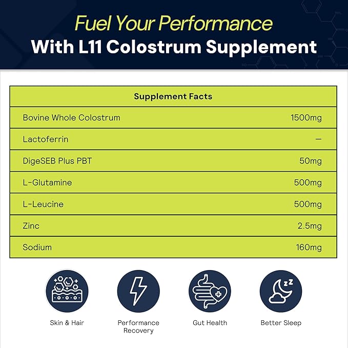 Colostrum Supplement by L11 with Lactoferrin Biotin Zinc & Vitamin D | Bovine Colostrum Powder for Peak Athletic Health, Gut Health, Muscle & Immune Support | 1500mg Colostrum - Chocolate, 30 Servings