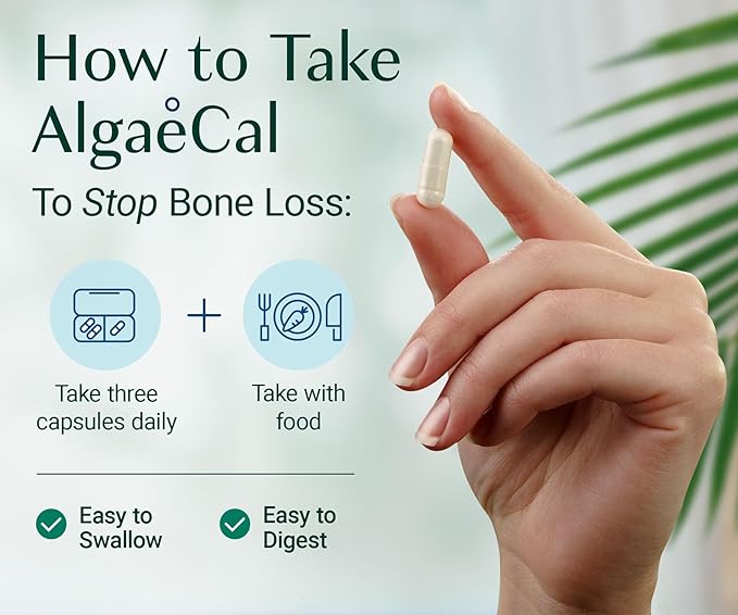 ALGAECAL - Plant Based Calcium Supplement with Vitamin D3 (1000 IU) for Bone Strength, Contains 13 Minerals Supporting Bone Health, Organic Calcium (750 mg) for Women & Men, 90 Caps, 3 Month Supply