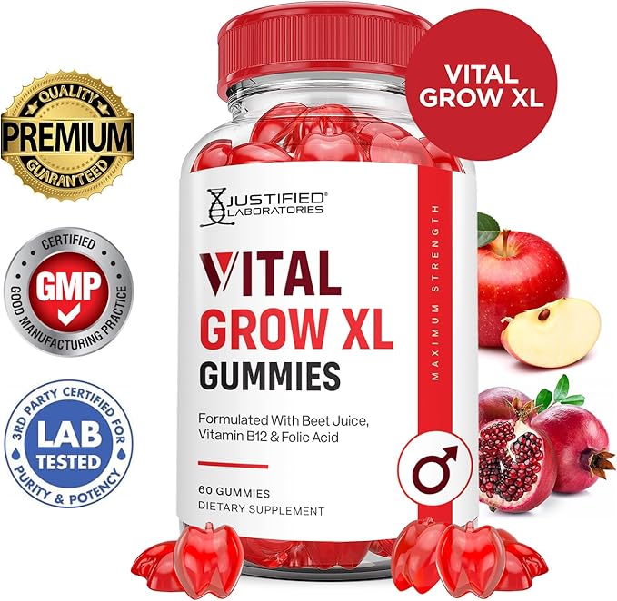 (2 Pack) Vital Grow XL Performance Gummies 1000MG Advanced Formula Formulated with ACV Pomegranate Beet Juice Powder B12 Vegan Non GMO 120 Gummys