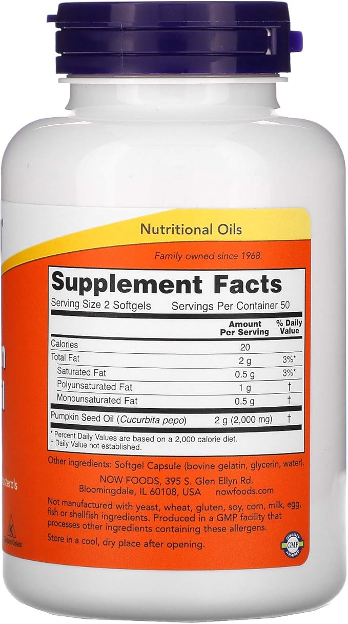 Now Foods Pumpkin Seed Oil 1000mg Soft-gels, 200-Count (100X2)