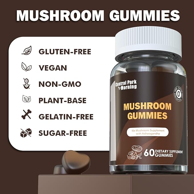 Mushroom Gummies, Lion's Mane, Turkey Tail, Reishi, Chaga, Cordyceps Mushroom with Ashwagandha