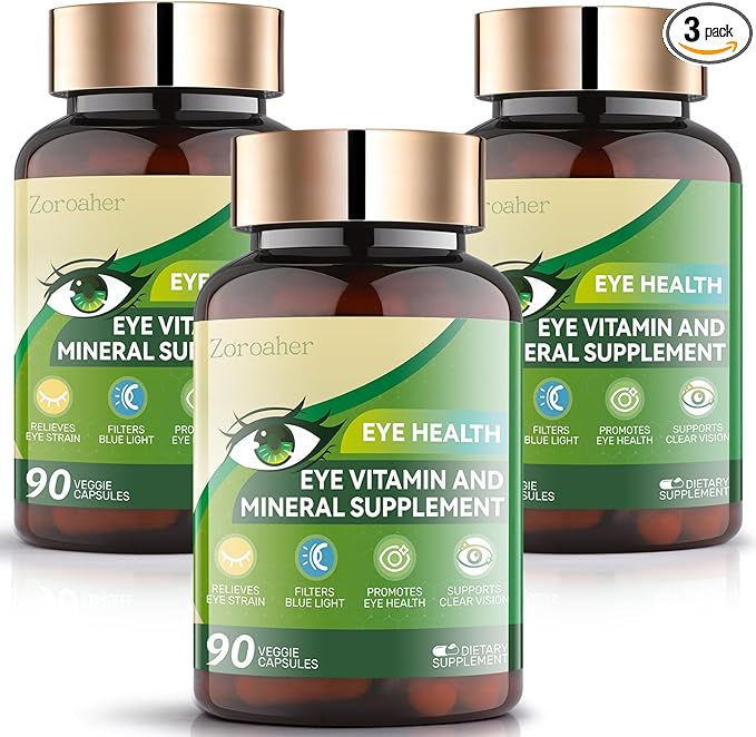 Advanced Eye Vitamins and Mineral Supplement with Lutein & Zeaxanthin + Zinc, Vitamin C & E - Supports Vision, Macular Health & Eye Health - 3 * 90 Count
