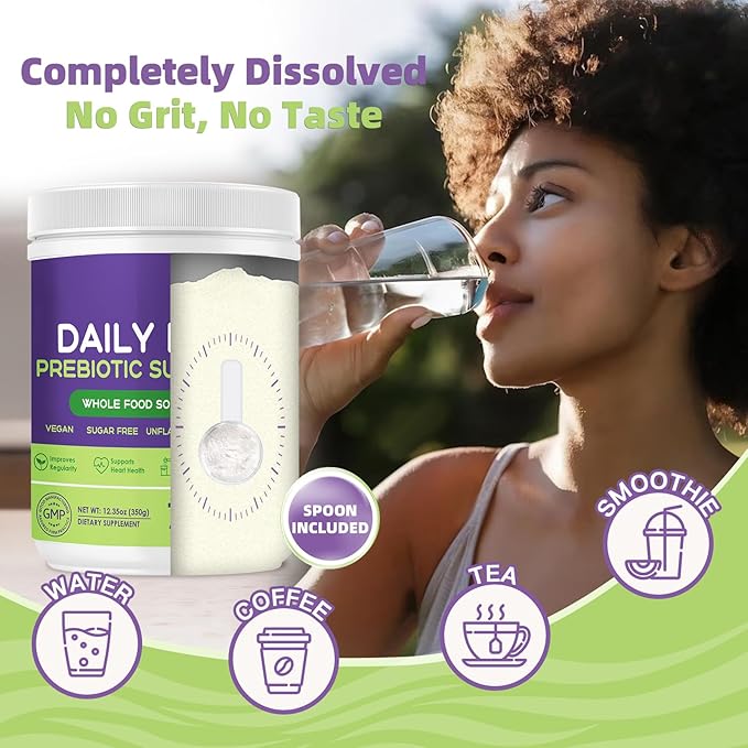 Daily Fiber Supplement - Soluble Prebiotic Fiber Powder for Gut Health, Whole Food High Fiber for Digestive Health & Regularity, Unflavored Clear Mixing Powder, Gluten & Sugar Free, Keto - 70 Servings