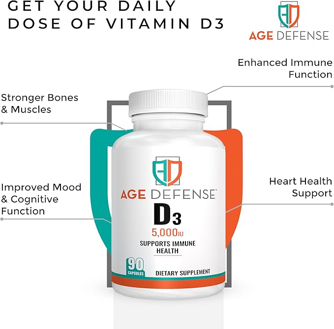 Vitamin D3 5000 IU - 90 Vegan Capsules, Optimize Bone Health, Immune Support, Mood & Muscle Strength - High Dose Vitamin D 5000 IU Deficiency Supplement for Men & Women