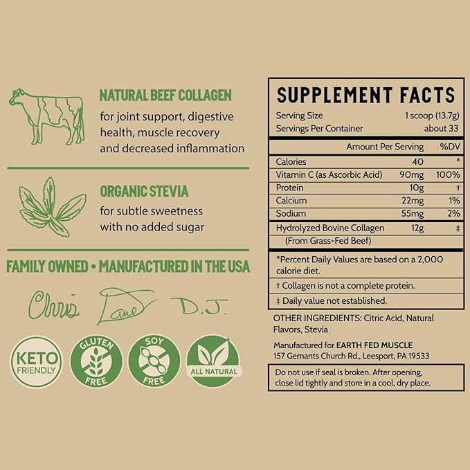 Earth Fed Muscle Keystone Plus Lemonade Collagen - Hair, Skin, Joints, 33 Servings