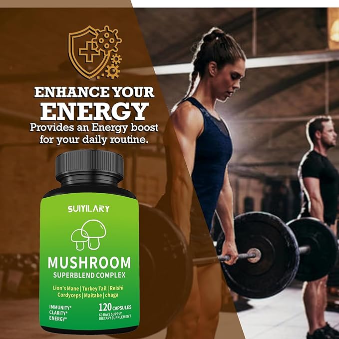 Mushroom Supplement Capsules, Mushrooms Complex, Lions Mane, Cordyceps, Chaga, Reishi, Turkey Tail, Maitake, Brain Supplements for Memory and Focus, 2 Month Supply