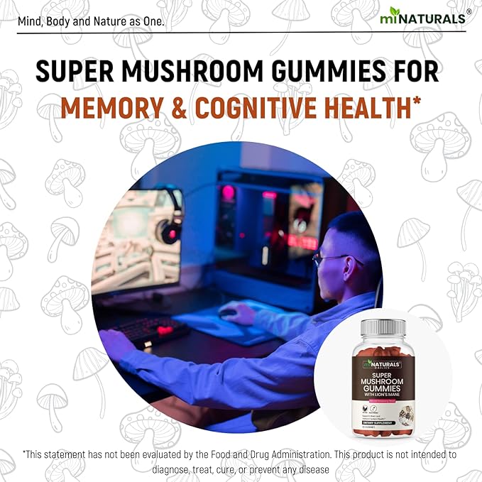 Super Mushroom Gummies for Adults, 10X Mushroom Supplement w/Lions Mane, Supports Brain and Immune System Health, No More Pills & Capsules