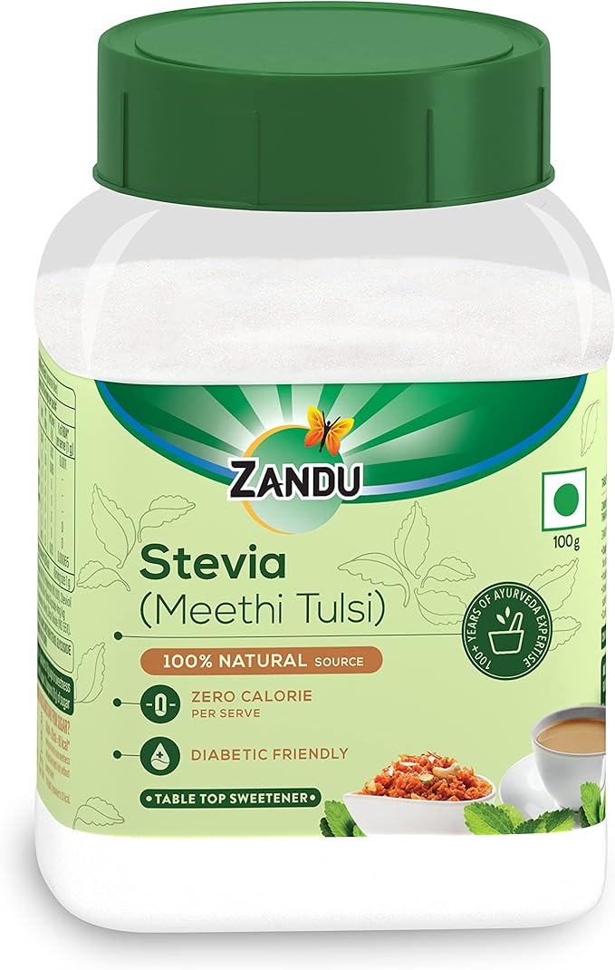 Zandu Stevia Meethi Tulsi Powder- A Healthier Substitute for Sugar, Helps Maintain Healthy Sugar Levels & Healthy Weight (100 g Powder)